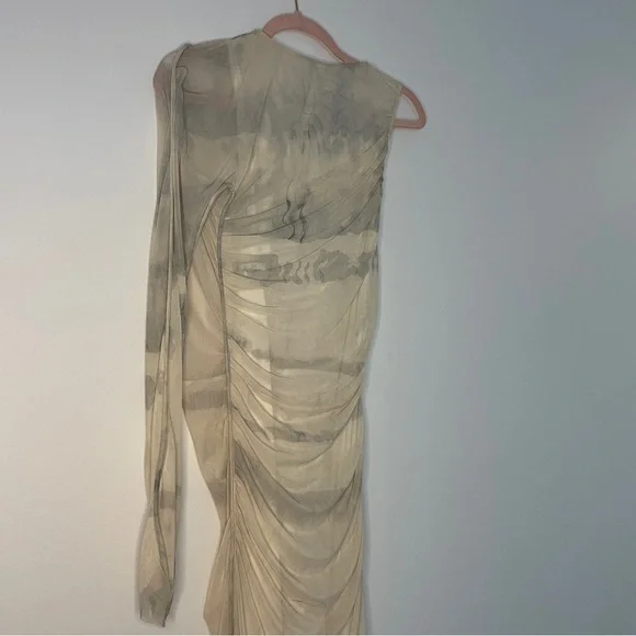ZARA Ruched Mesh Tie-Dye One Shoulder Maxi Dress | Bodycon Fit | Size L - Picture 6 of 9
